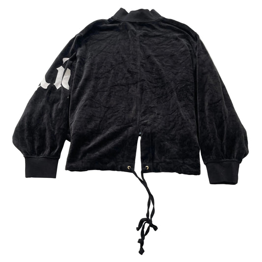 Juicy Couture Womens Black Velour Zip-Up Crop Track Jacket Drawstring Hem Size M