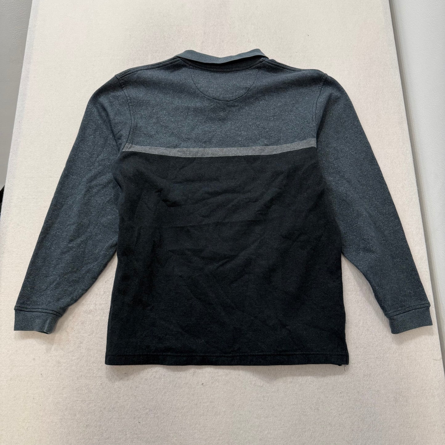 Van Heusen Gray Black Cotton Blend Polo Shirt Long Sleeves Ribbed Collar Size L