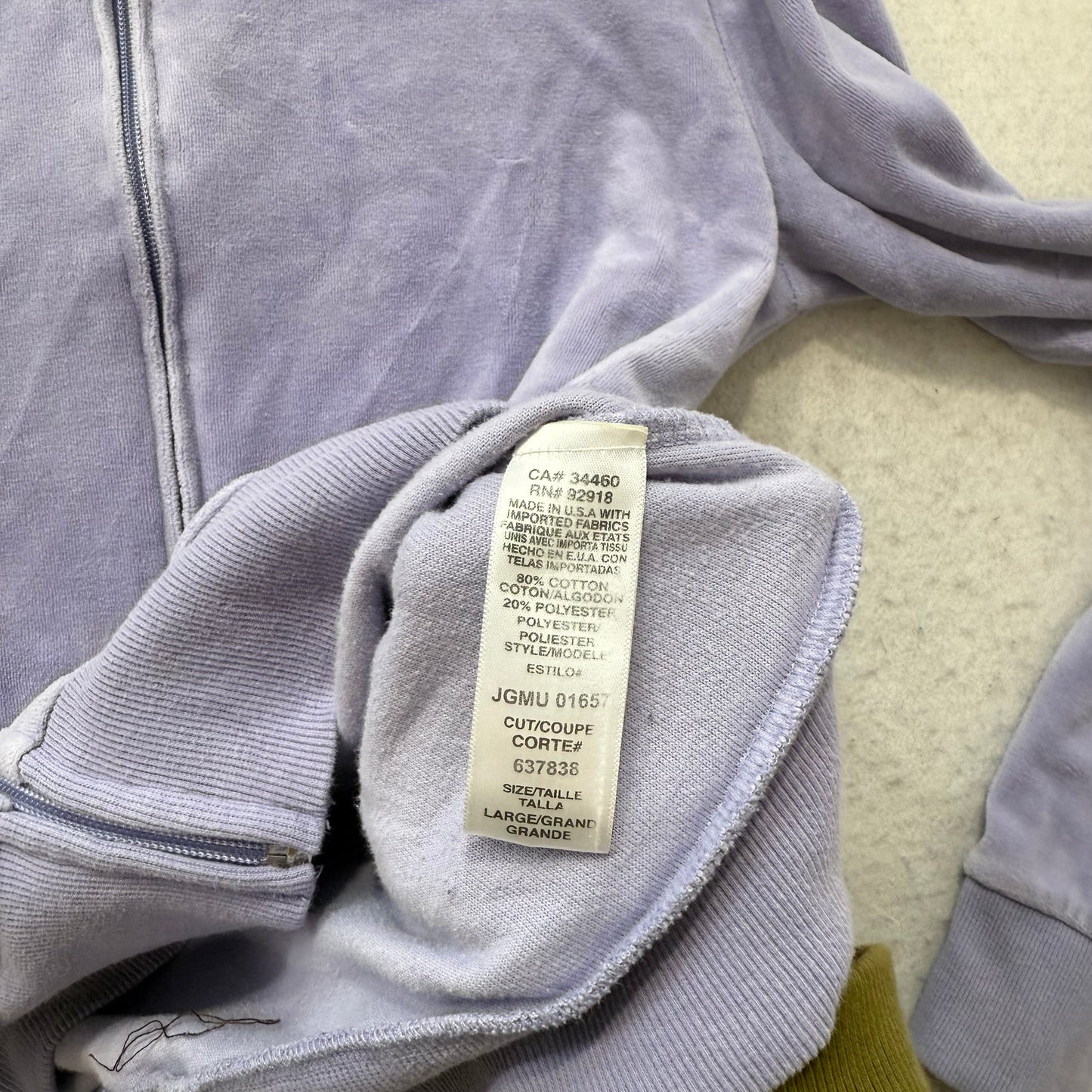 Vintage Juicy Couture Women's Lavender Velour Full Zip Hoodie Loungewear Size L