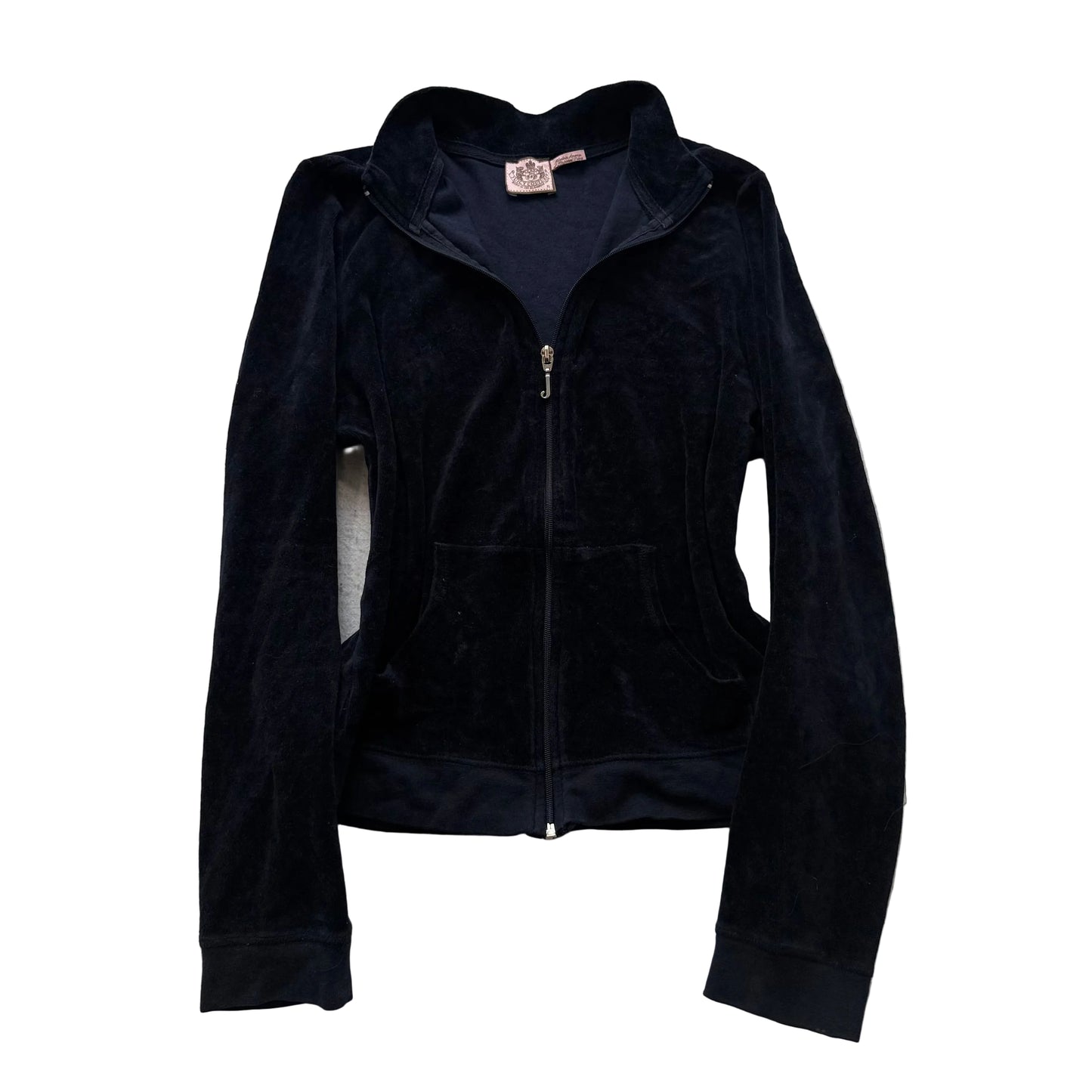 Juicy Couture Women's Jet Black Velour Zip-Up Track Jacket Mock Neck Y2k Size XL