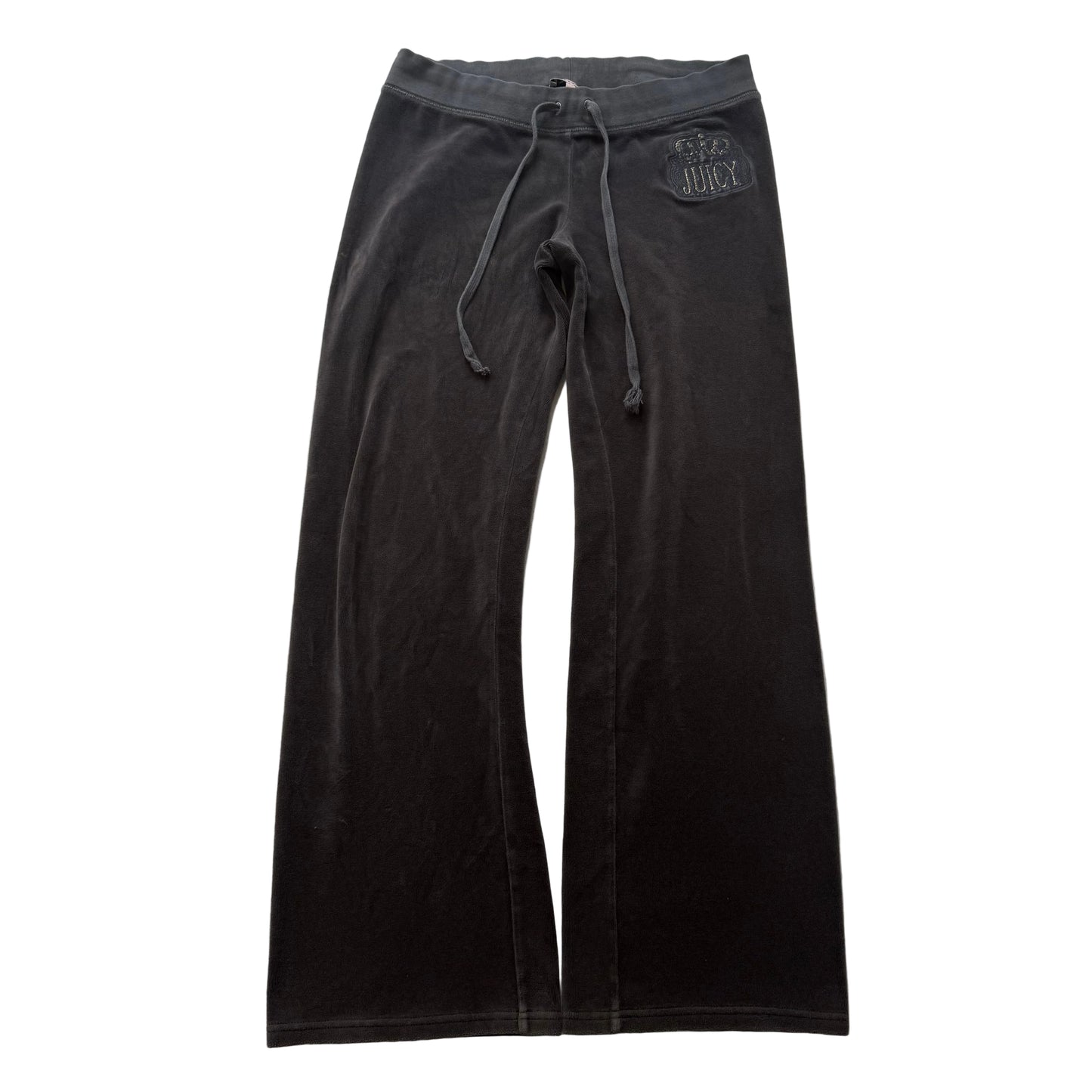 Juicy Couture Women's Charcoal Gray Velour Flare Track Pant Crown Graphic Size M
