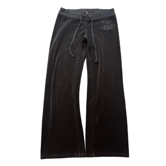 Juicy Couture Women's Charcoal Gray Velour Flare Track Pant Crown Graphic Size M