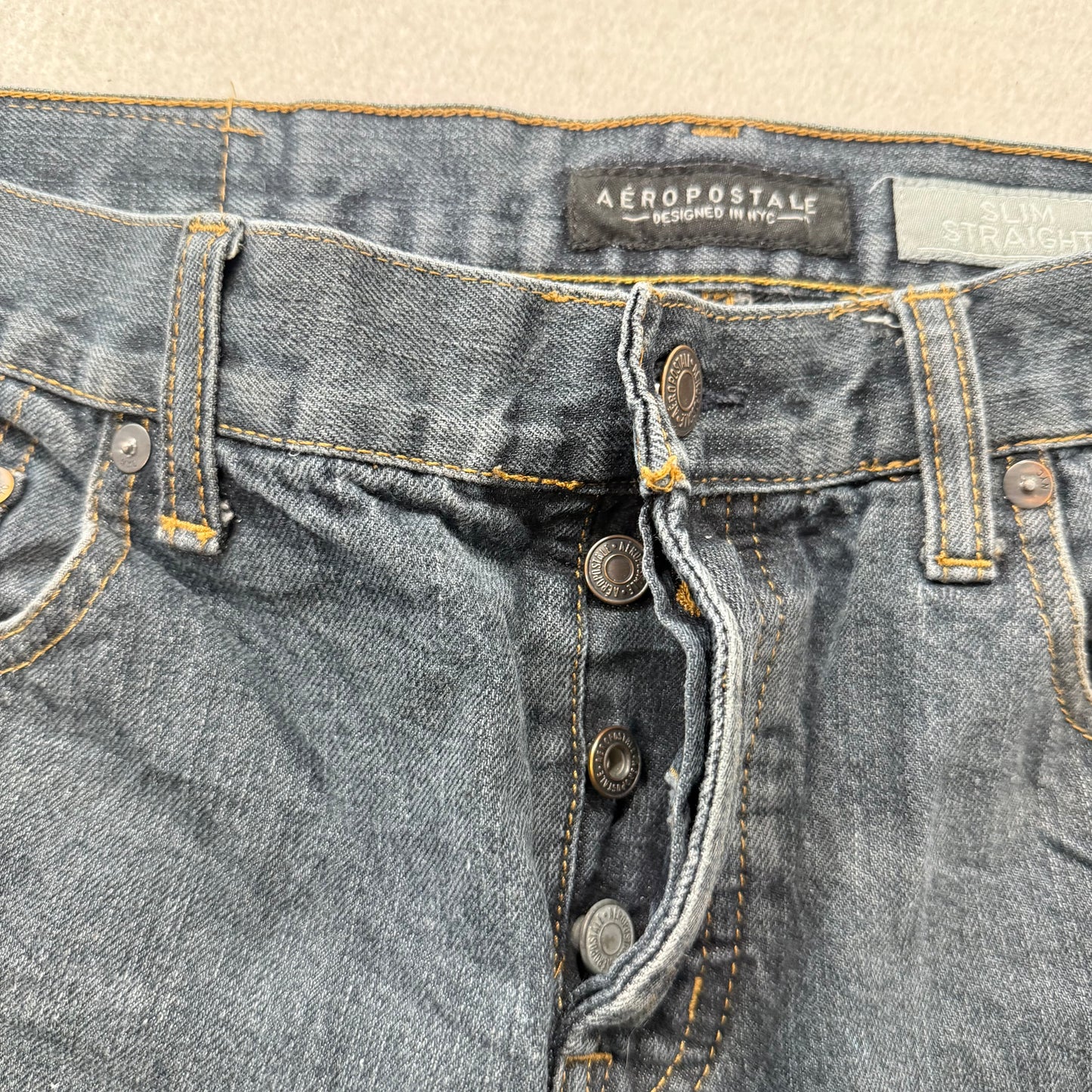 Aeropostale Men's Dark Blue Denim Slim Straight Leg Jeans Button-Fly Waist 32