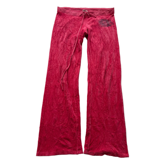 Vintage Juicy Couture Women's Red Velour Flared Track Pants Loungewear Size S