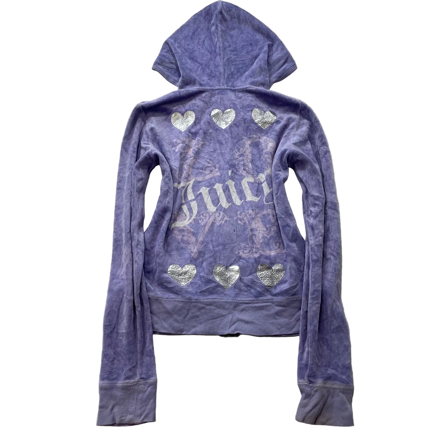 Vintage Juicy Couture Women's Purple Velour Zip-Up Hoodie Glitter Logo Size L