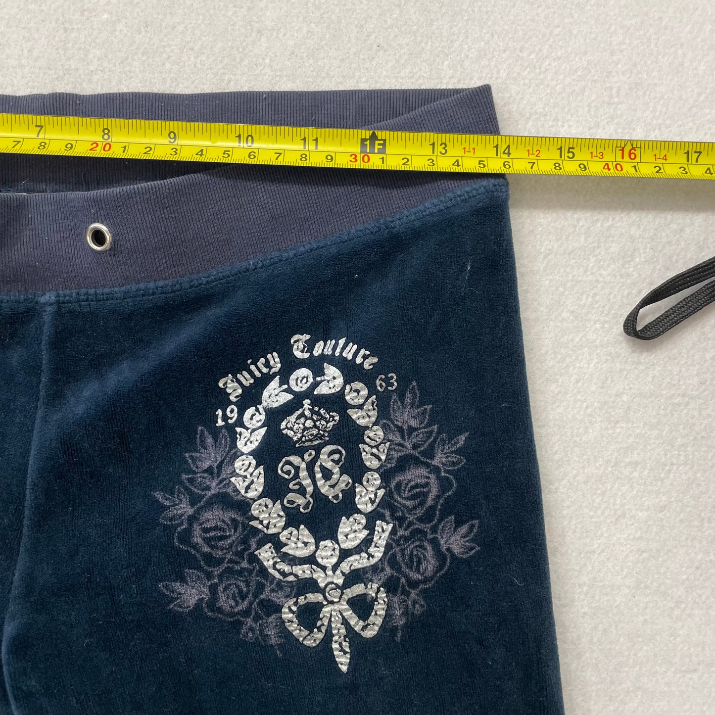 Vintage Juicy Couture Women's Navy Velour Flared Track Pant Graphic Logo Size S