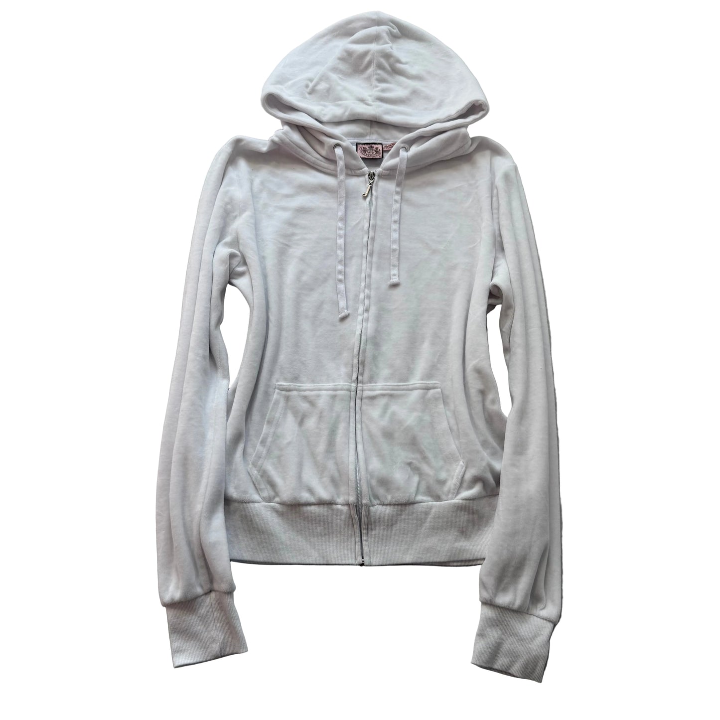 Juicy Couture Women's White Velour Zip-Up Hoodie Drawstring Pockets Y2k Size XL