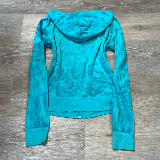 Vintage Juicy Couture Women's Turquoise Velour Full Zip Hoodie Loungewear Size L