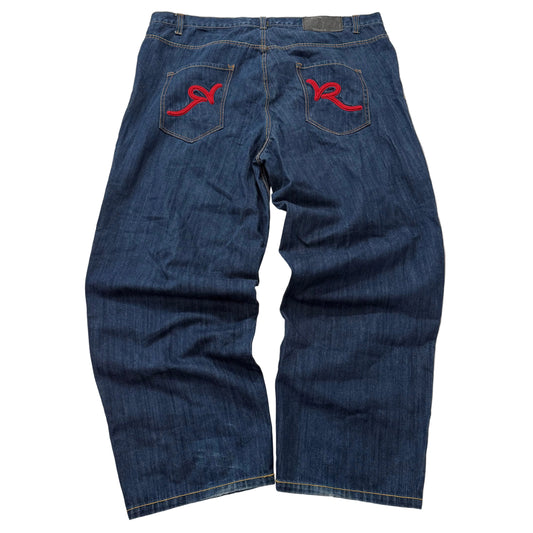 Rocawear Blue Baggy Regular Fit Denim Jeans Embroidered Back Pockets Size 46