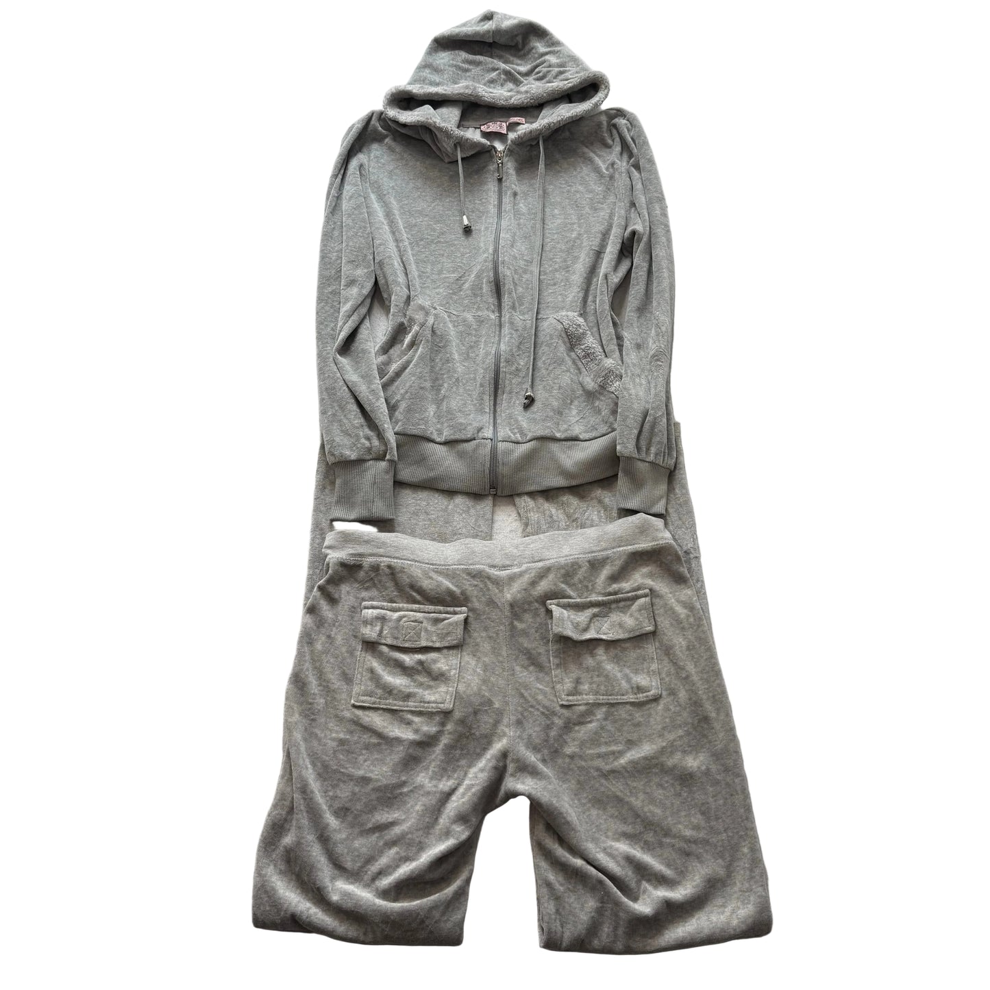 Vtg Juicy Couture Women's Heather Gray Velour Tracksuit Set Hoodie & Pant Size L