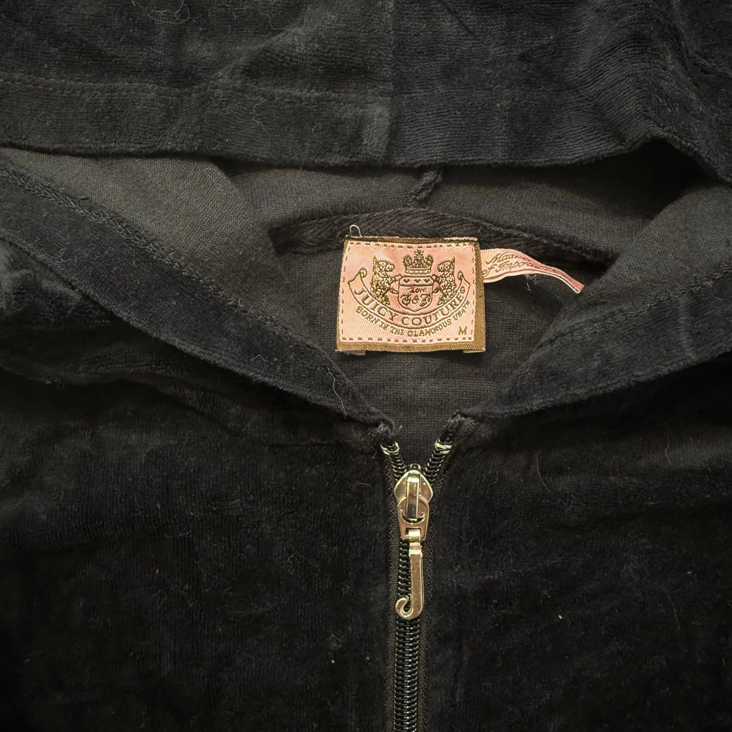 Juicy Couture Women Black Velour Tracksuit Set Zip-Up Hoodie & Flare Pant Size M