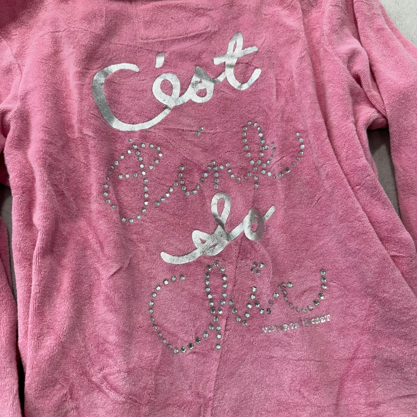 Victoria's Secret PINK Women's Pink Terry Cloth Robe Rhinestone Graphic Size M/L
