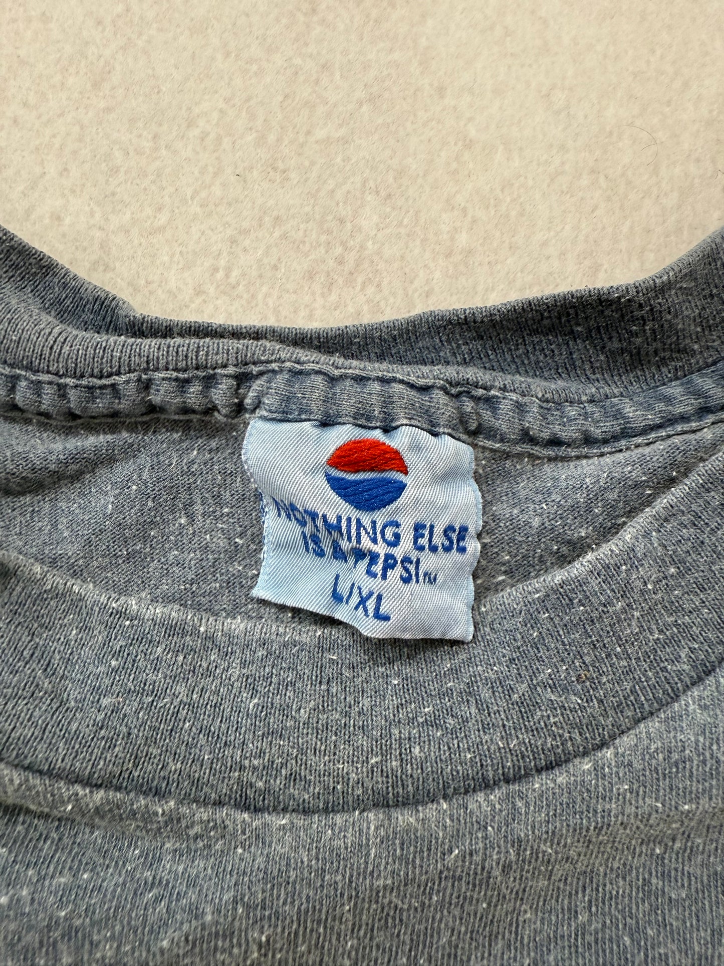 Pepsi Slate Greyish-Blue 100% Cotton T-Shirt Short Sleeves Crewneck Logo Size L