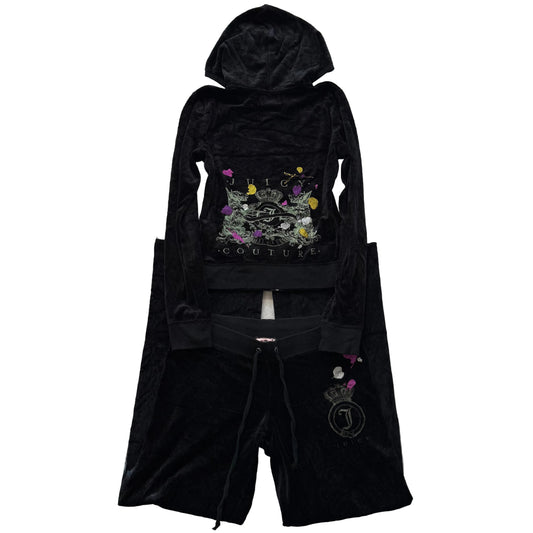 Juicy Couture Scottie Dogs Black Velour Tracksuit Set Hoodie & Pants Size M/S