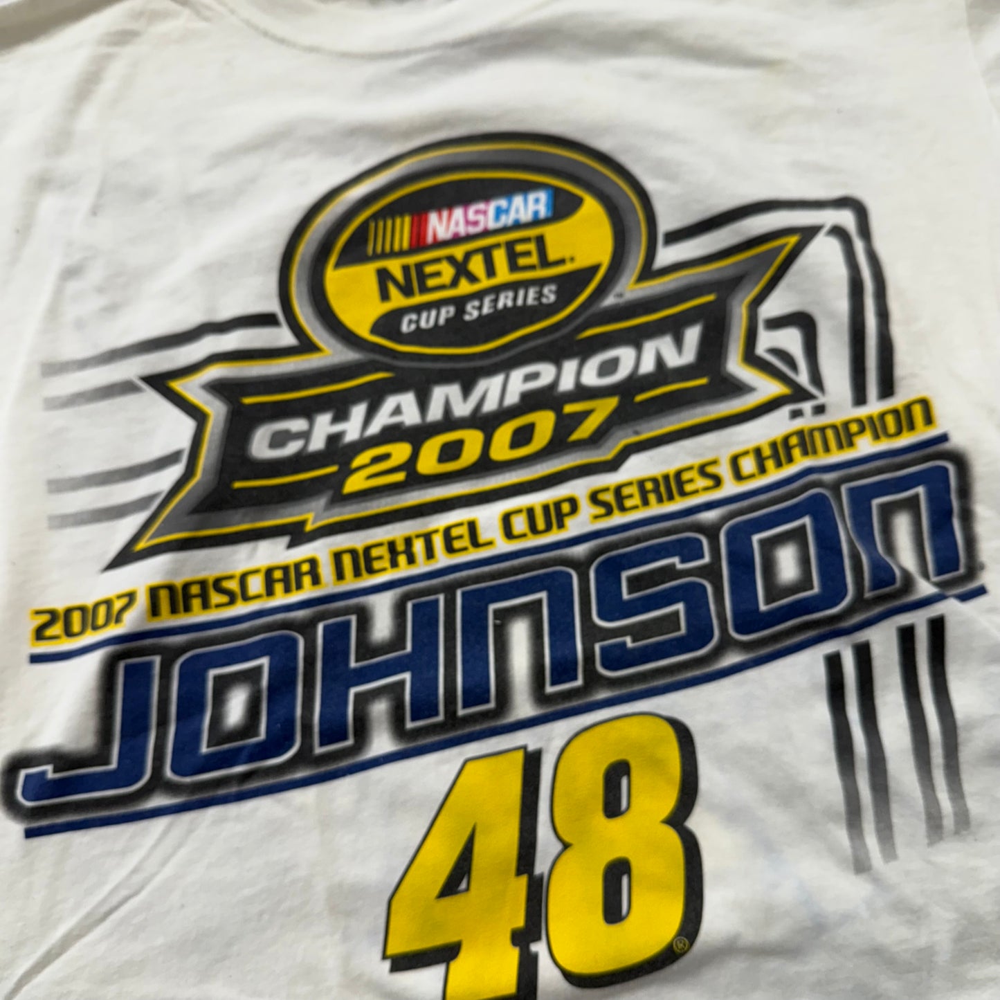 Jimmie Johnson #48 NASCAR 2007 Champion White Cotton T-Shirt Nextel Cup Size XL