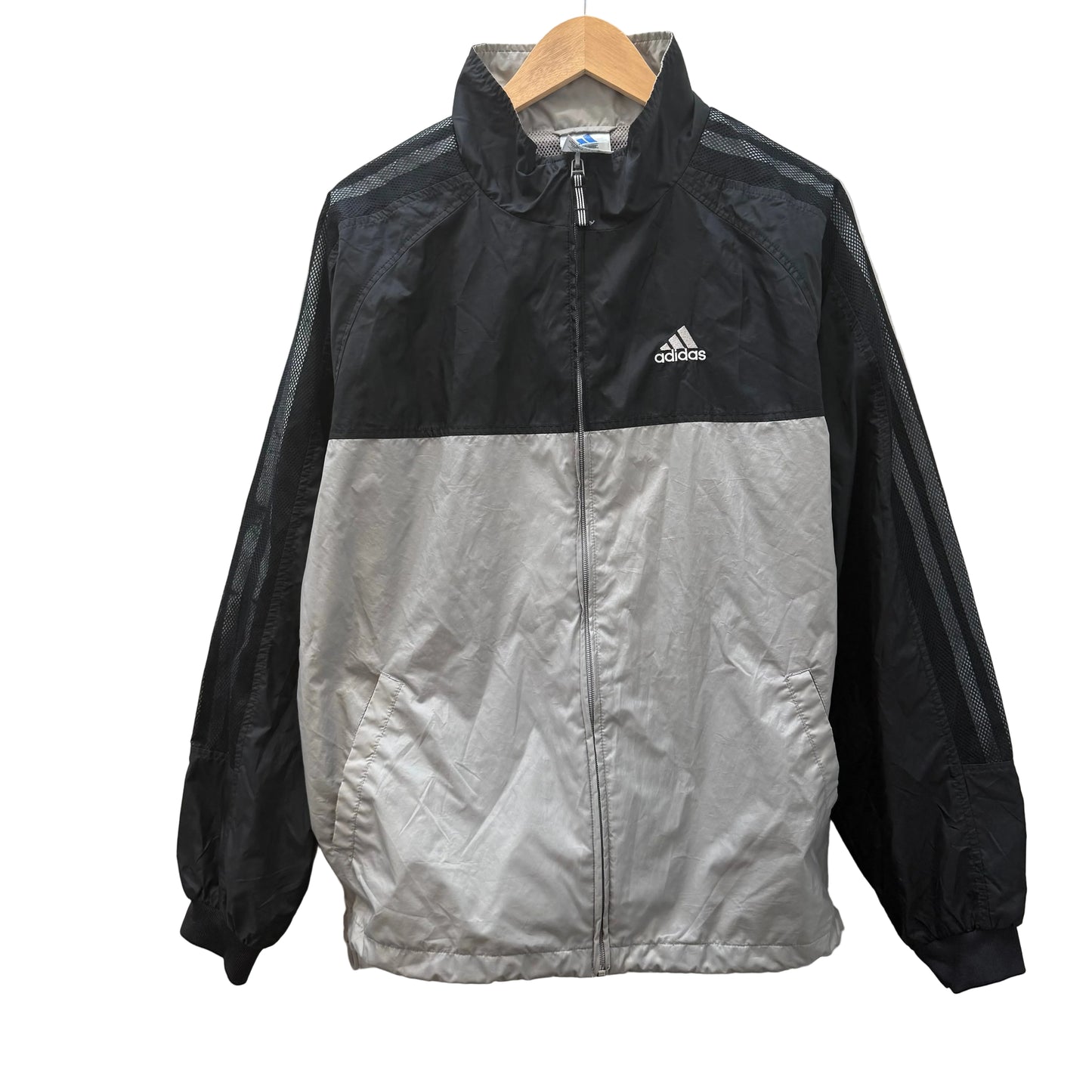 Adidas Men's Black White Full Zip Windbreaker Track Jacket Mesh Sleeves Size M