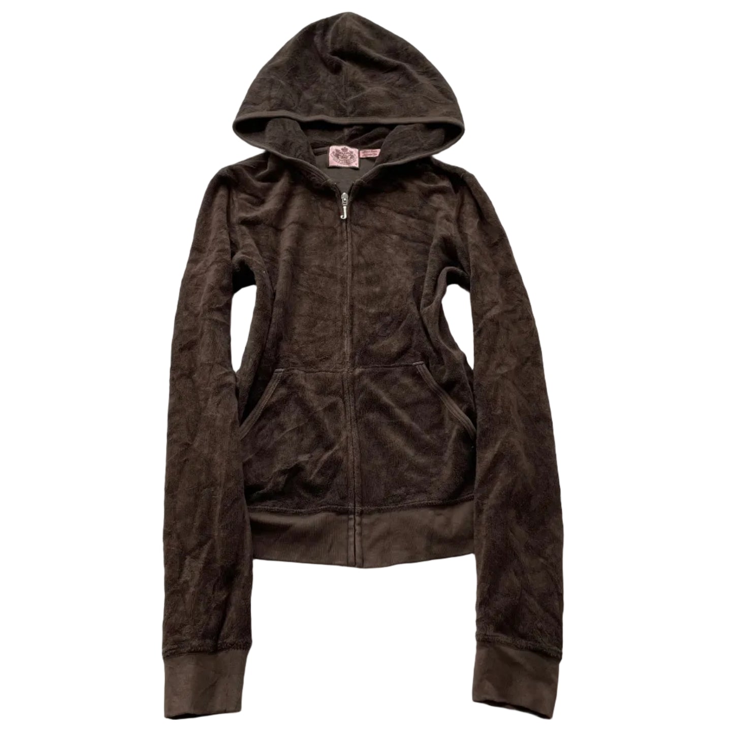 Vintage Juicy Couture Womens Dark Brown Terry Cloth Zip-Up Hoodie Pockets Size S