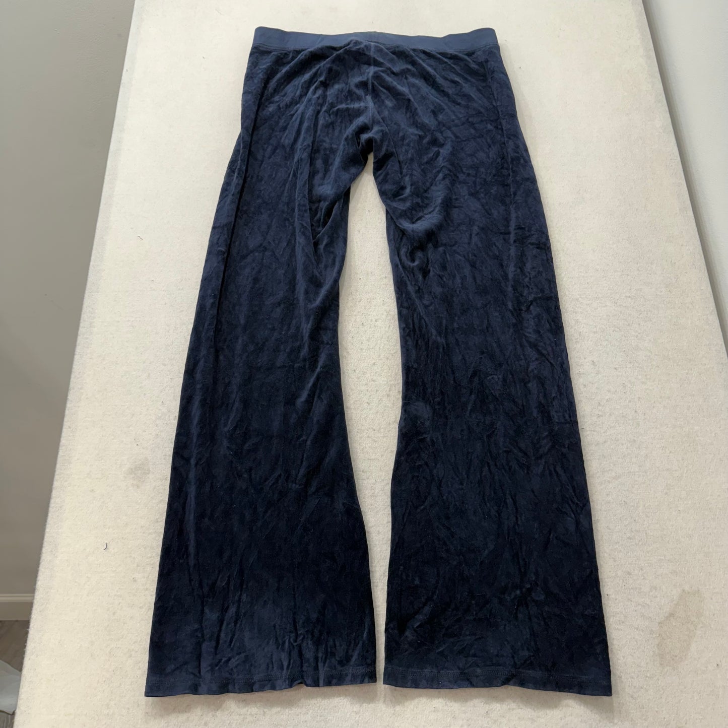 Vintage Juicy Couture Women's Navy Velour Flare Track Pant Loungewear Y2K Size L