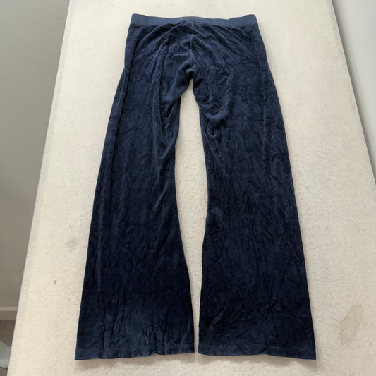 Vintage Juicy Couture Women's Navy Velour Flare Track Pant Loungewear Y2K Size L
