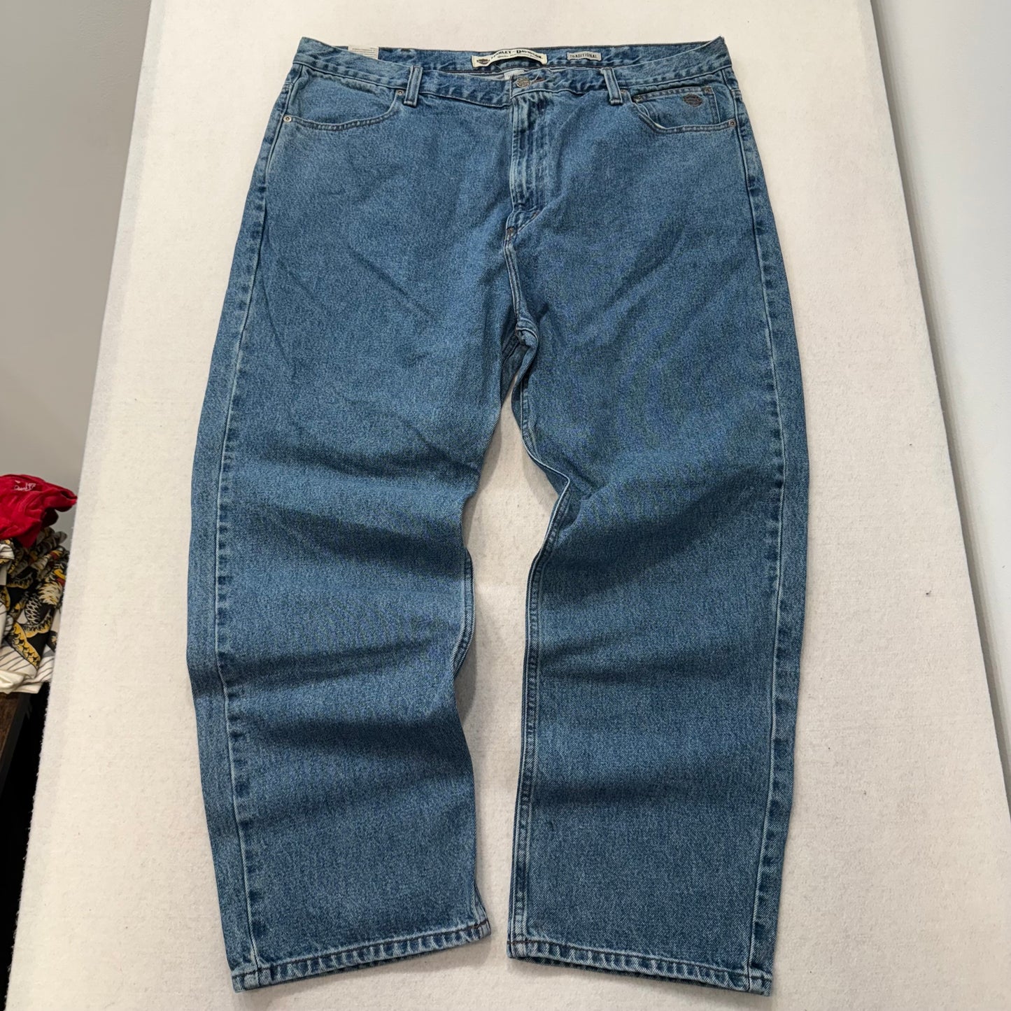 Harley Davidson Traditional Men's Medium Blue Denim Wide Leg Baggy Jeans Size 44
