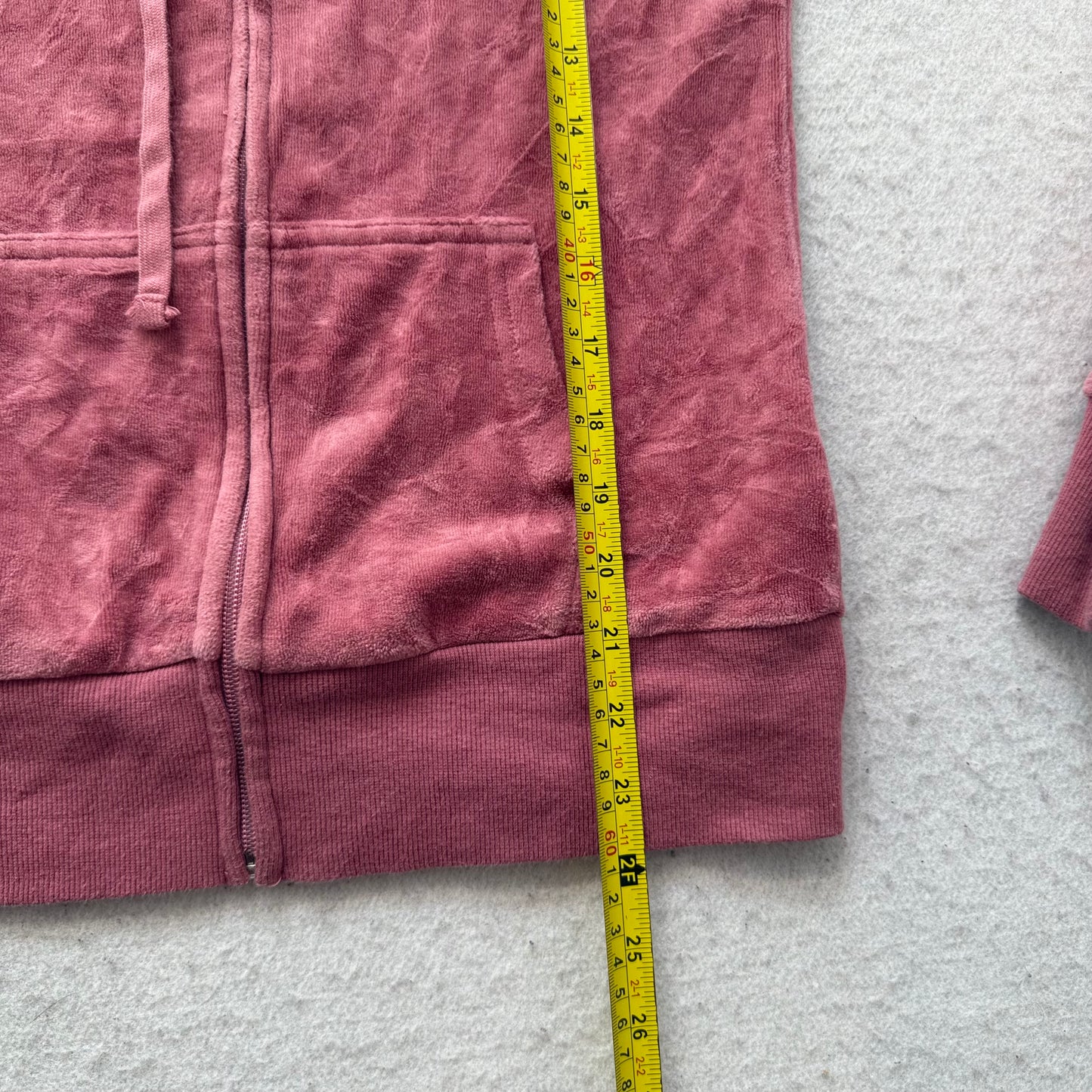 Vintage Juicy Couture Women's Dusty Rose Velour Zip-Up Hoodie Drawstring Size S