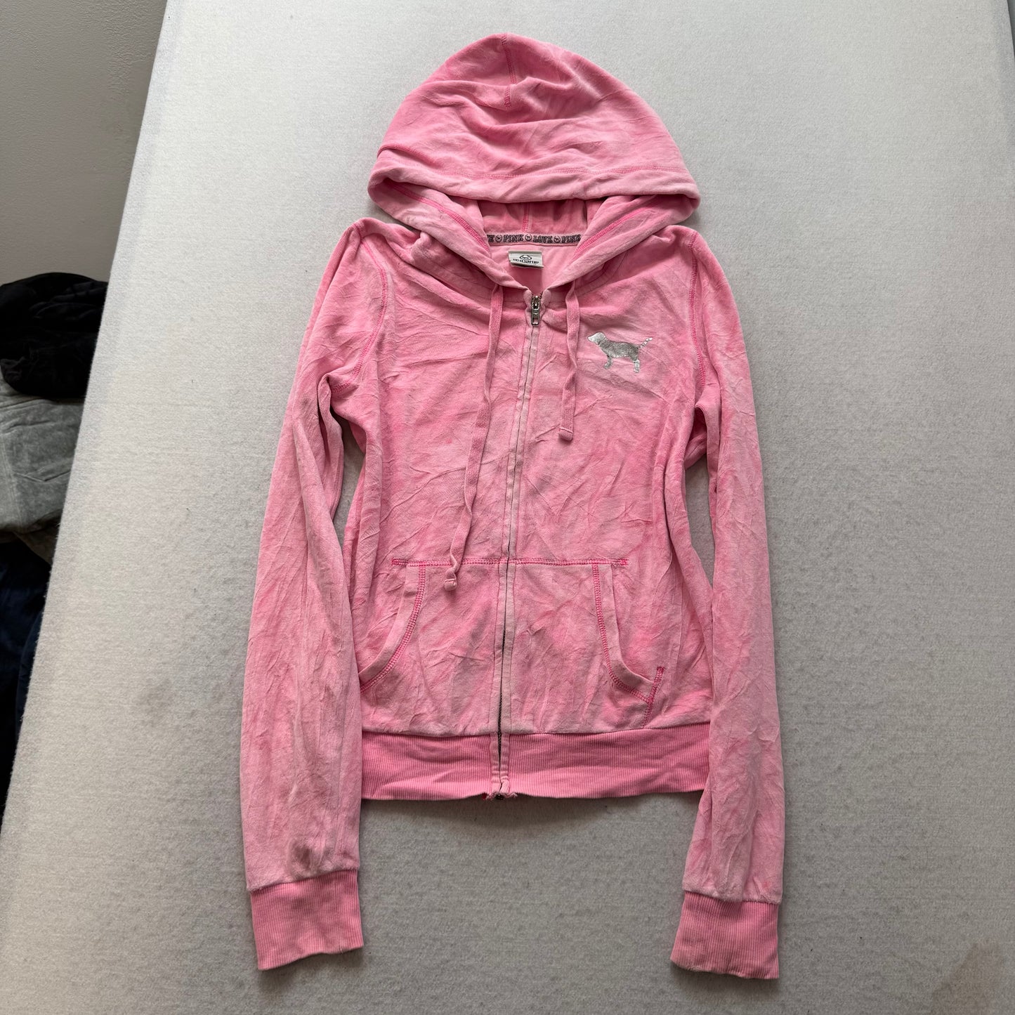 Victoria's Secret PINK Women's Pink Velour Zip-Up Hoodie Back Graphic Size S