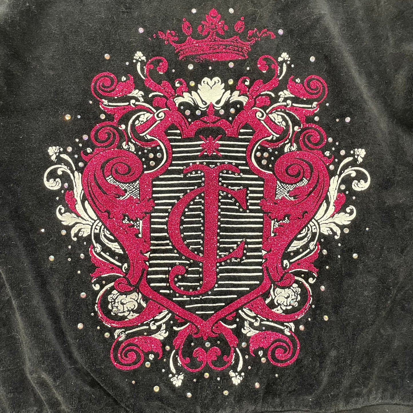 Juicy Couture Women's Black Velour Tracksuit Sets Graphic Hoodie & Pant Size S/L