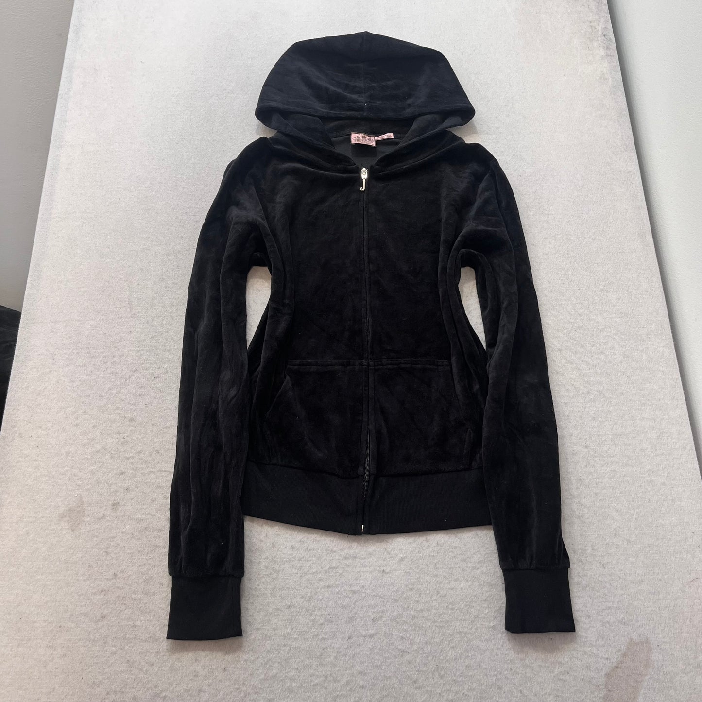 Juicy Couture Womens Black Velour Tracksuit Set Zip-Up Hoodie & Flared Pant - XL