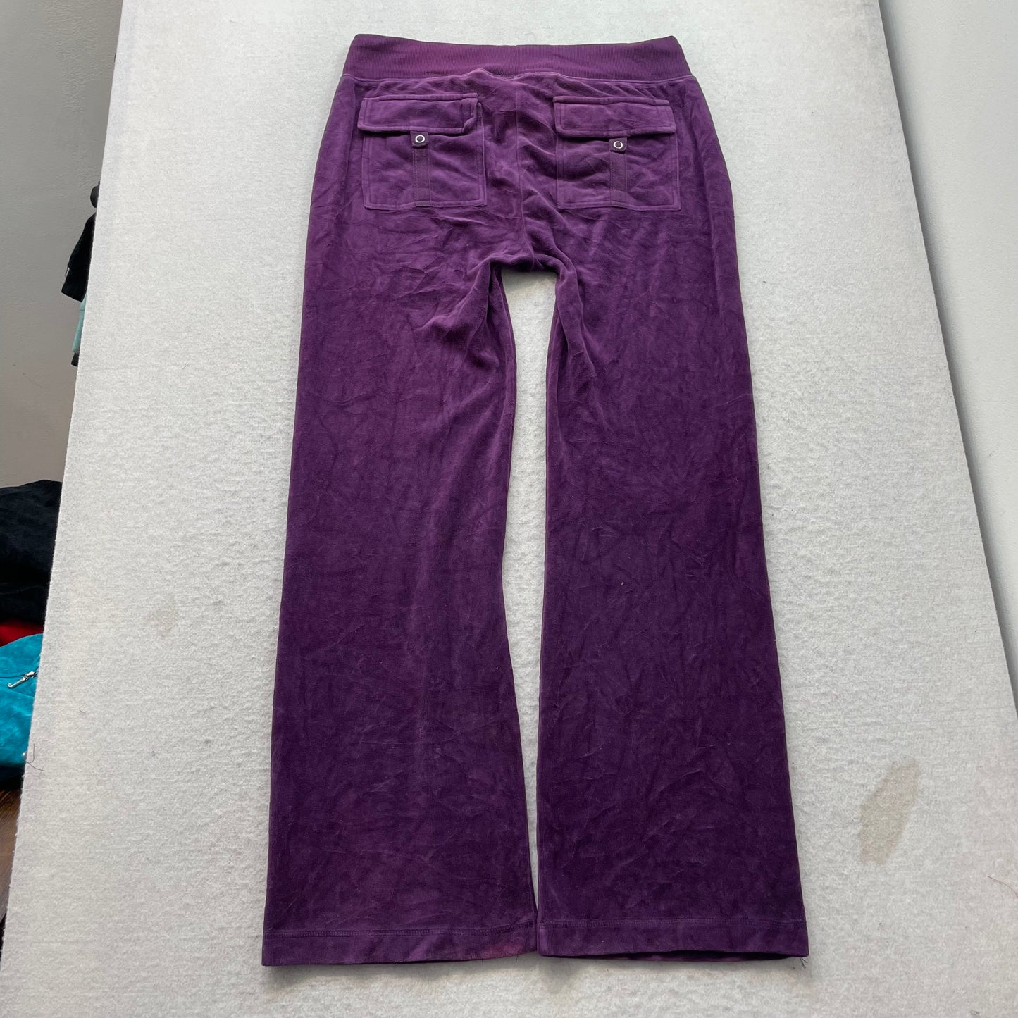 Juicy Couture Womens Deep Purple Velour Flared Leg Track Pant Drawstring Size XL