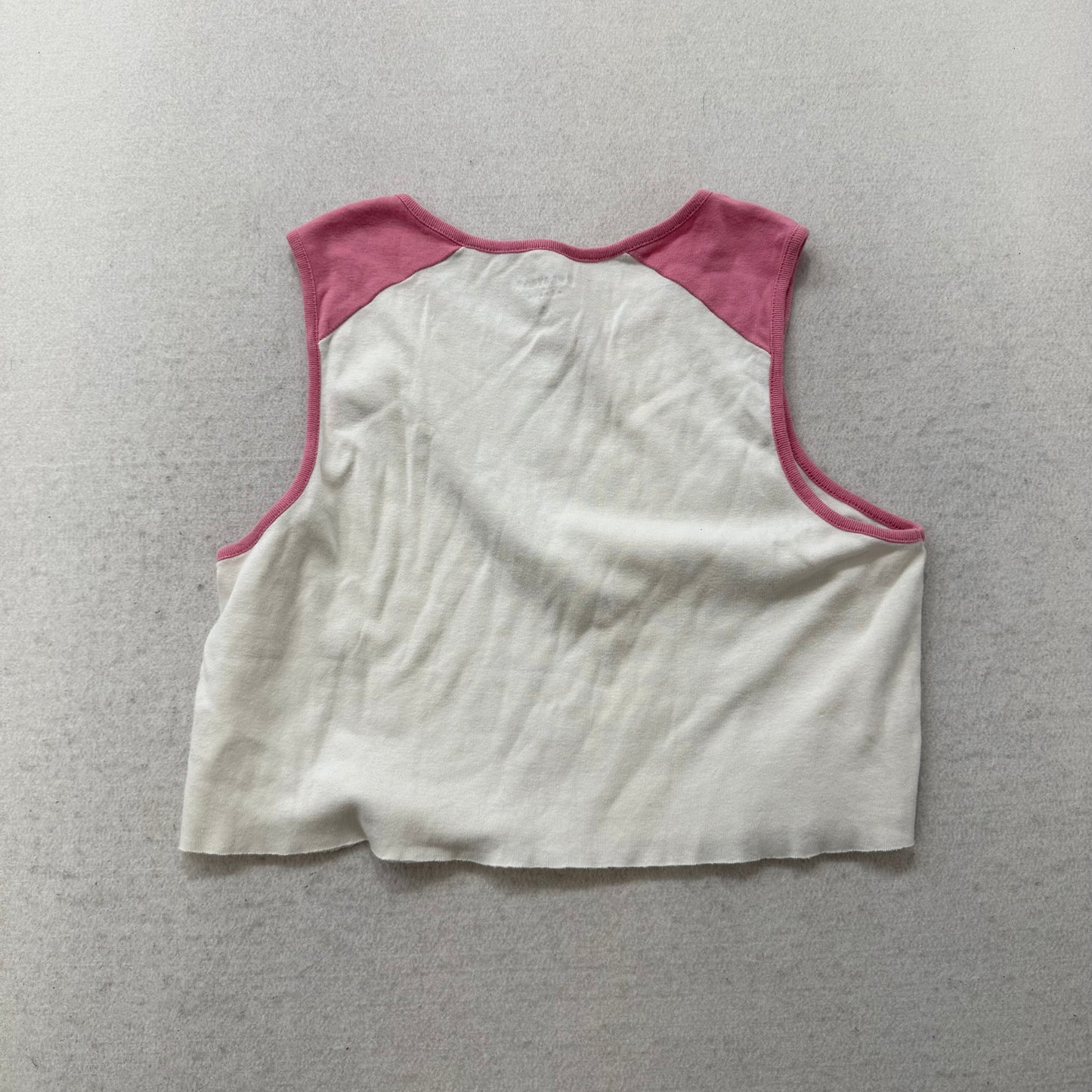 Playboy By Pacsun Women White Pink Cotton Cropped Tank Top Raglan Cut Y2K Size S