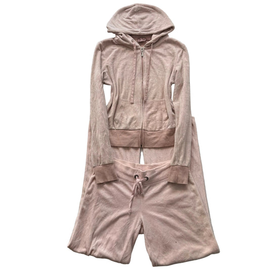 Juicy Couture Womens Dusty Rose Tracksuit Set Zip Up Hoodie & Flared Pant Size S