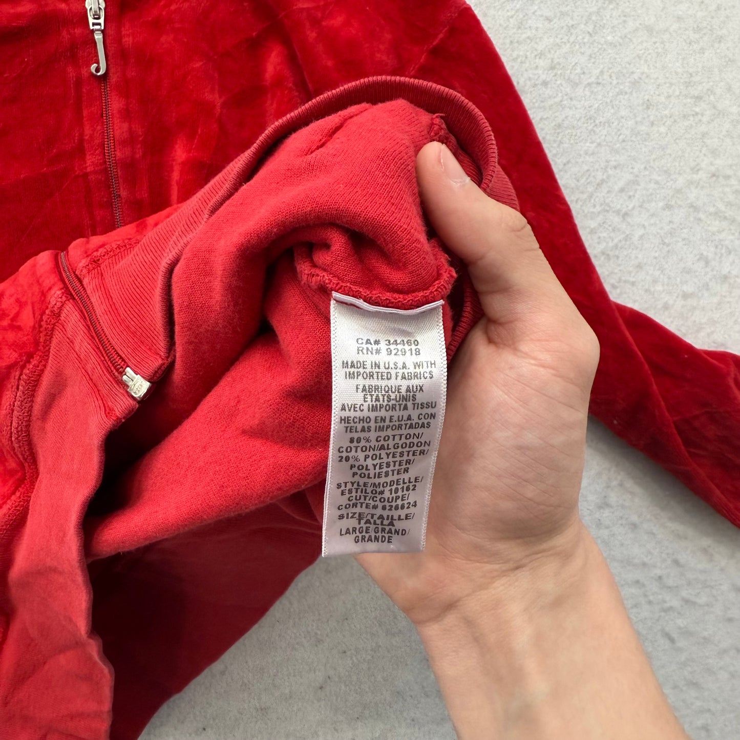 2003 Vtg Juicy Couture Women's Red Velour Tracksuit Set Hoodie & Pant Size L/XL