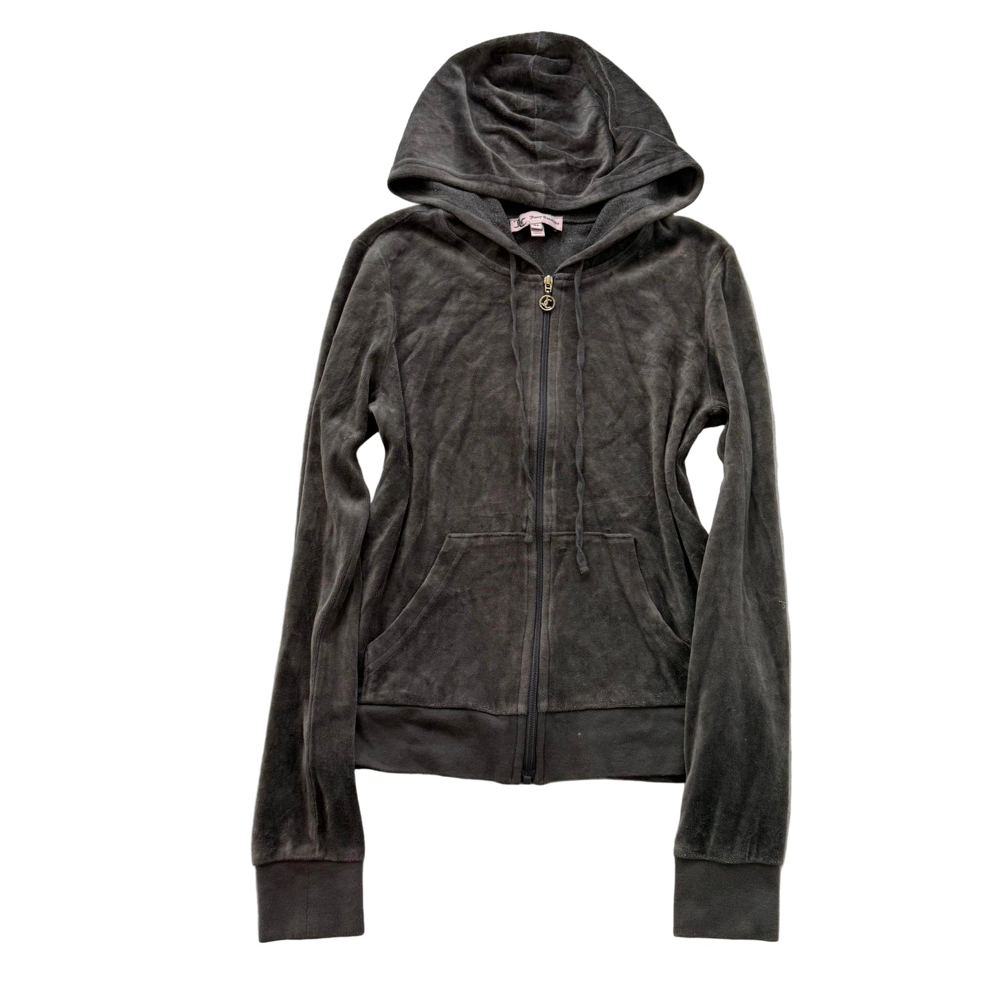 Juicy Couture Women's Charcoal Grey Velour Zip-Up Hoodie Drawstring Y2K Size XS
