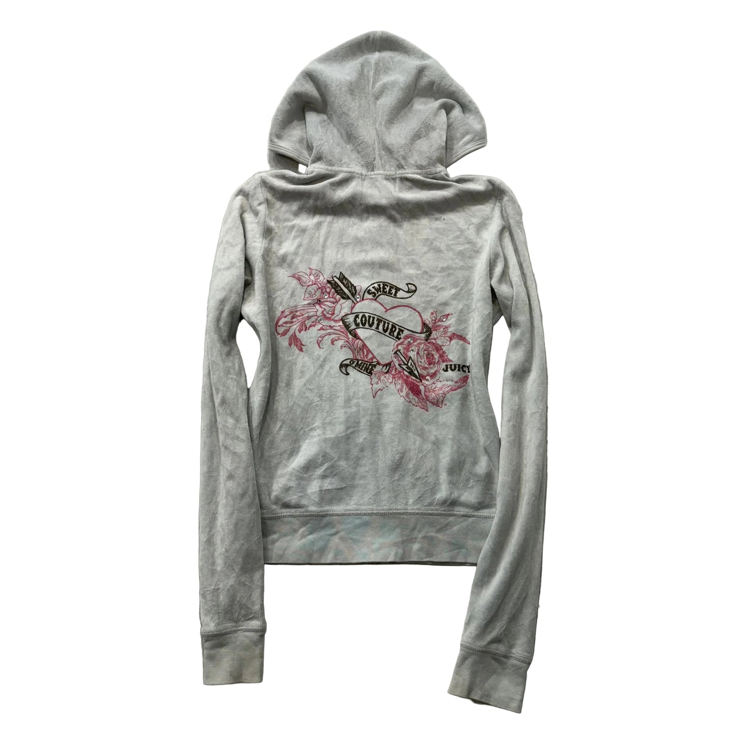 2003 Vintage Juicy Couture Sweet Coutute O’mine Womens Gray Velour Hoodie Size S