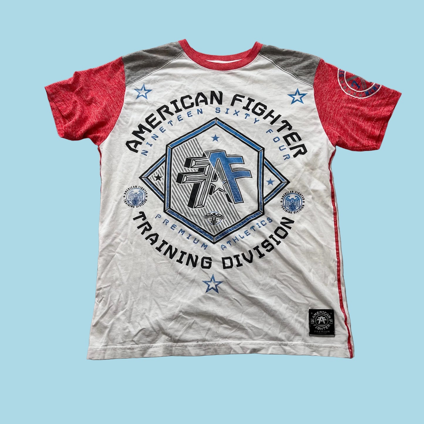American Fighter Training Division Men White Red Graphic T-Shirt Pullover Size M