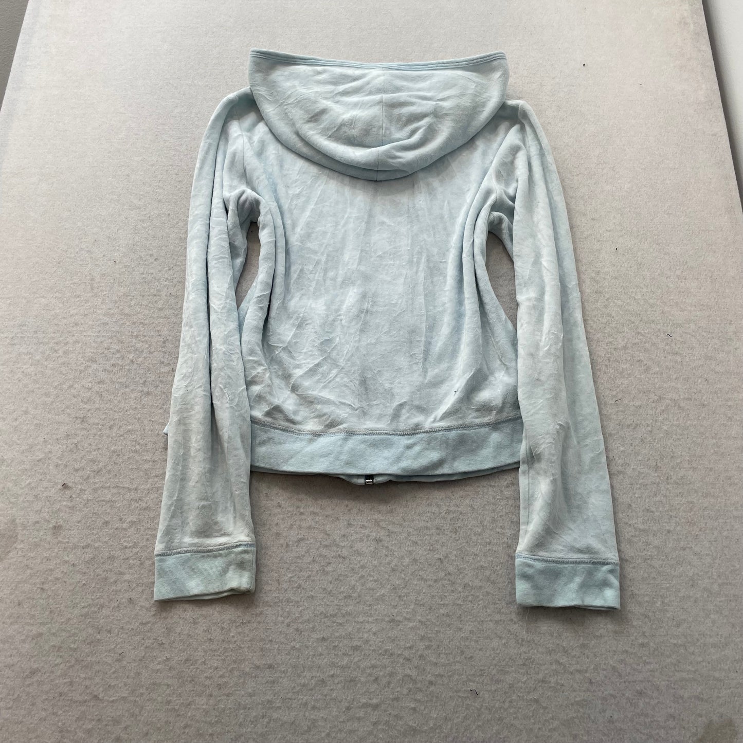 Vintage Juicy Couture Women's Light Blue Velour Zip-Up Hoodie Loungewear Size L