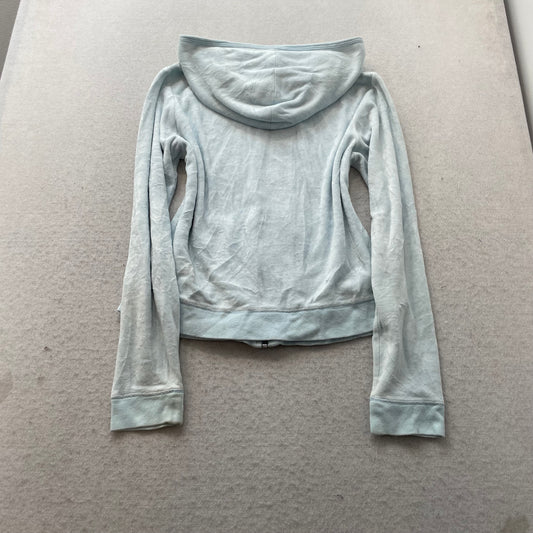 Vintage Juicy Couture Women's Light Blue Velour Zip-Up Hoodie Loungewear Size L