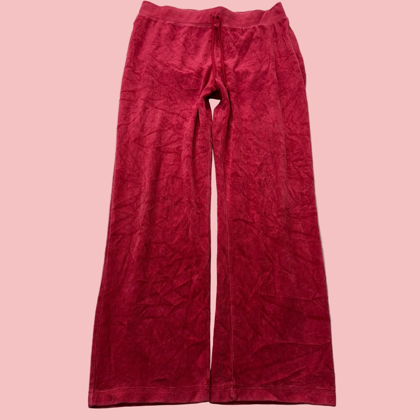 Vintage Juicy Couture Women's Red Velour Flared Track Pant Drawstring Y2k Size L