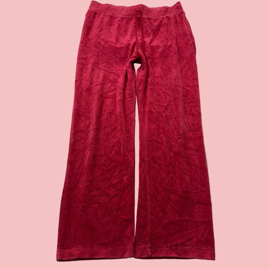 Vintage Juicy Couture Women's Red Velour Flared Track Pant Drawstring Y2k Size L
