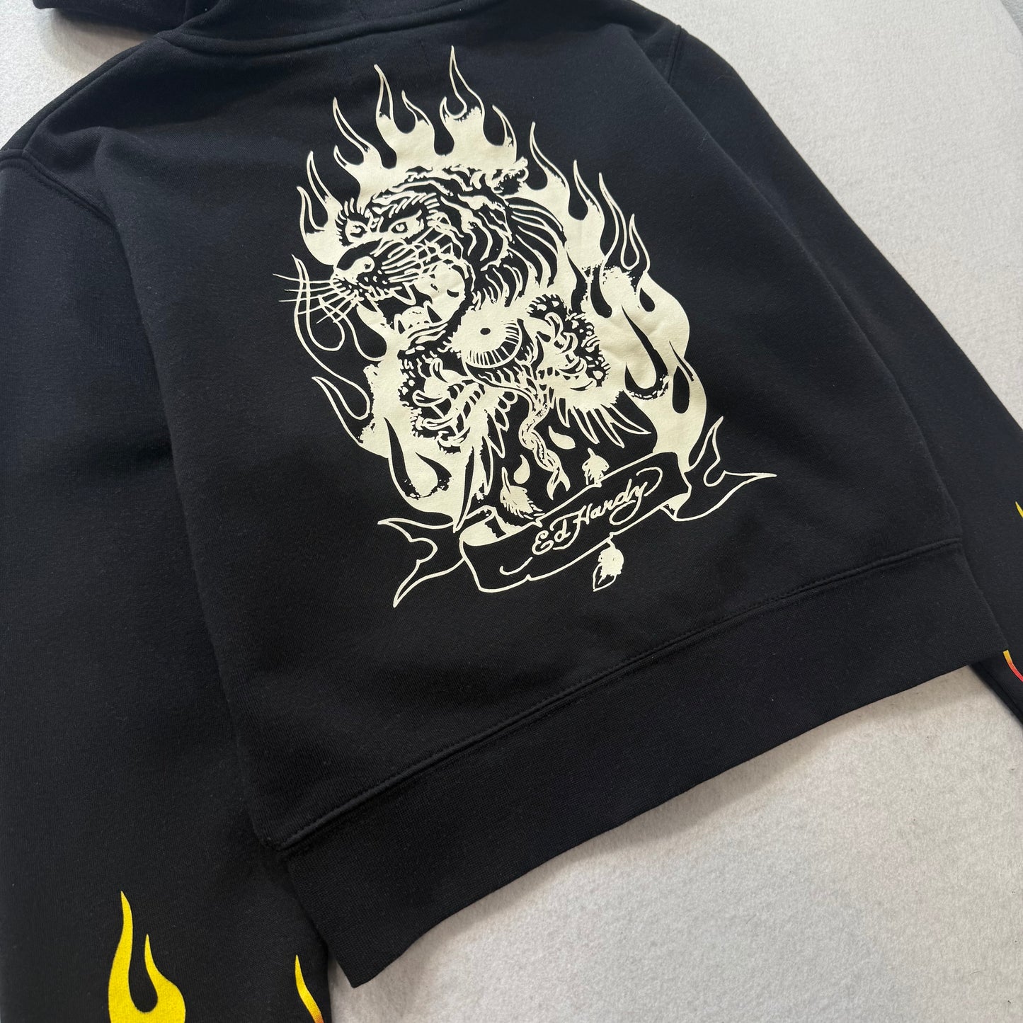 ED HARDY “Tiger Flame” BLACK CROPPED ZIP UP HOODIE