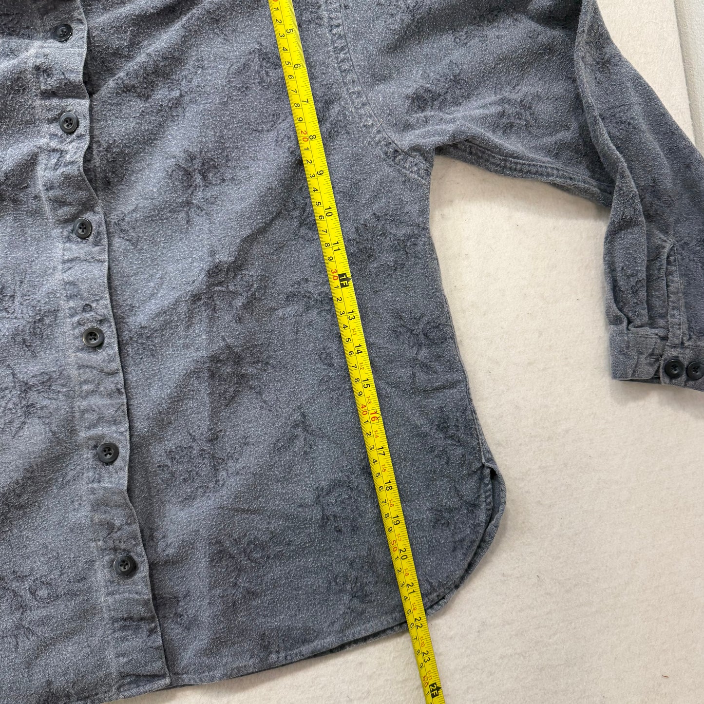 L.L.Bean Women's Slate Gray Cotton Button-Down Floral Shirt Long Sleeves Size S