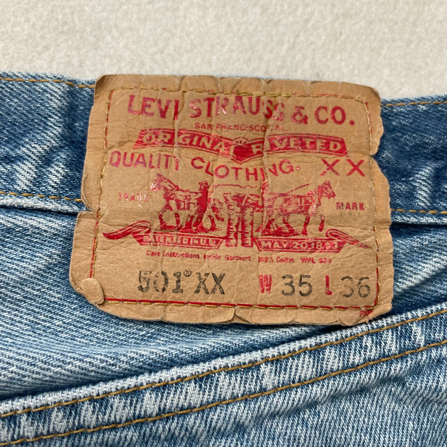Levi's 501XX Men's Light Blue Straight Leg Denim Jeans Faded Button Fly Size 35x36