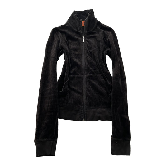 2003 Vintage Juicy Couture Women's Black Velour Zip-Up Track Jacket Y2k Size S