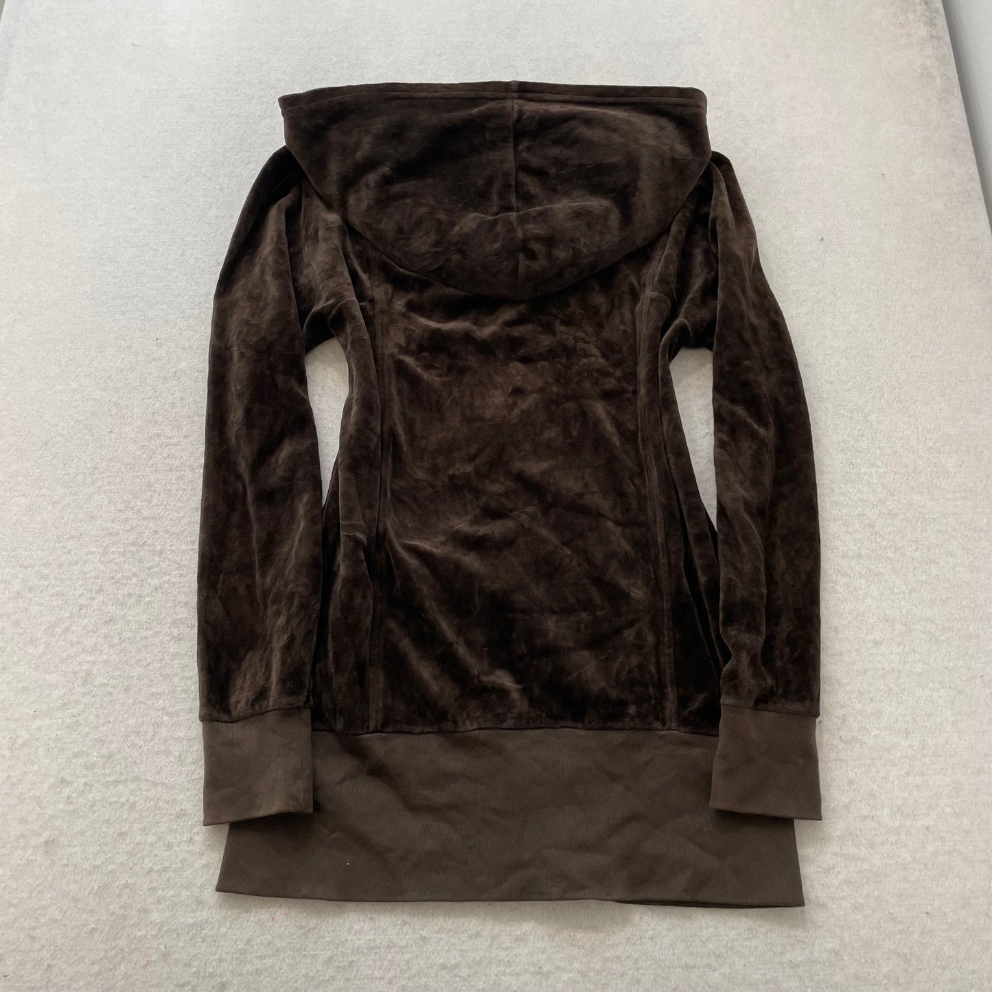 Vintage Juicy Couture Women's Dark Brown Velour Zip-Up Hoodie Loungewear Size S
