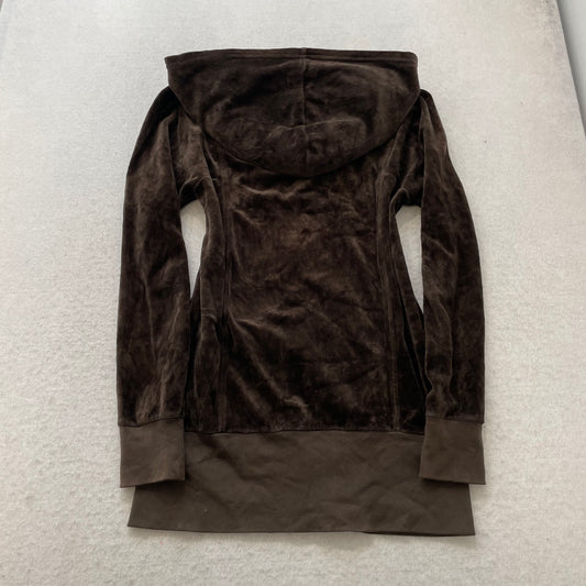 Vintage Juicy Couture Women's Dark Brown Velour Zip-Up Hoodie Loungewear Size S