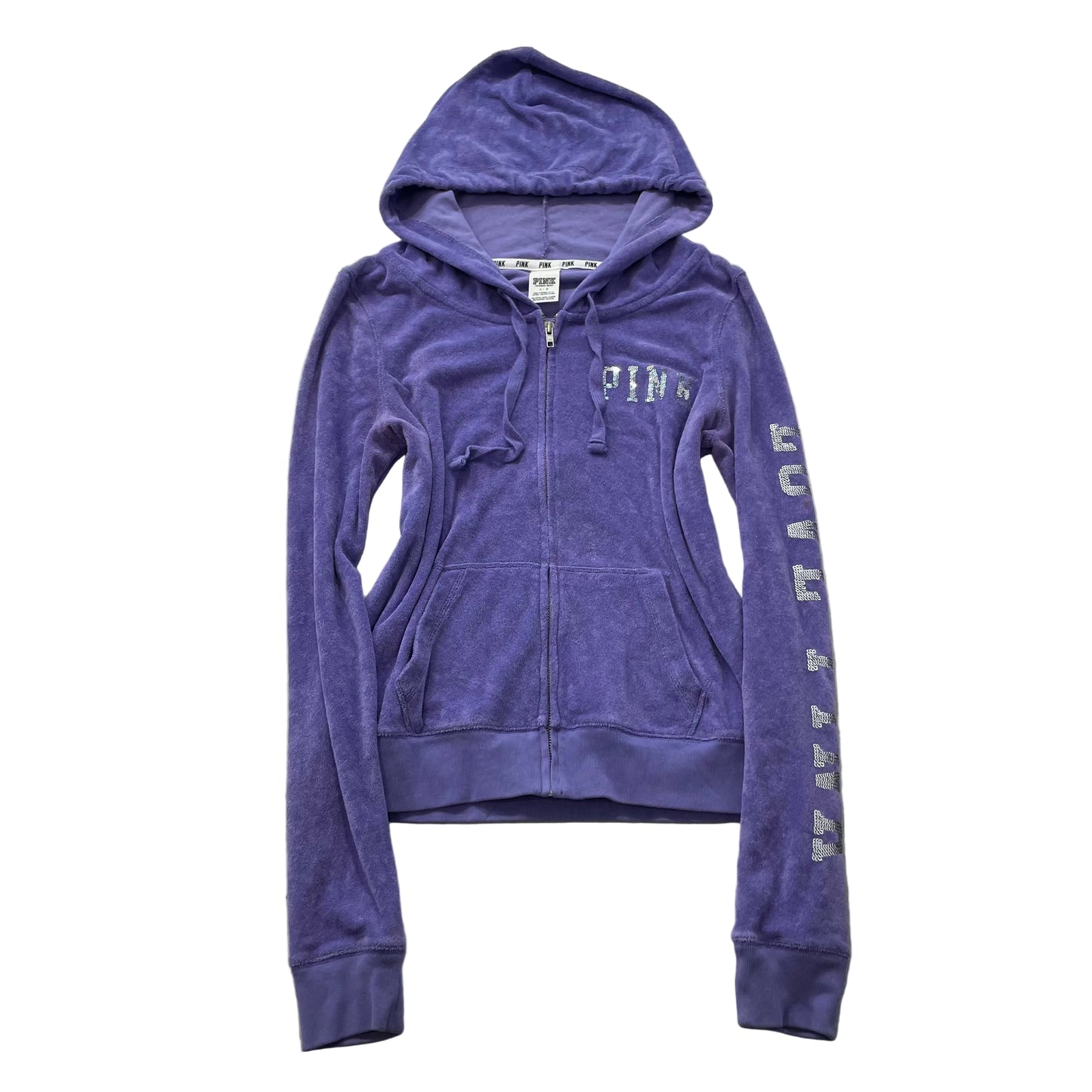 Victoria's Secret PINK Women Purple Velour Zip-Up Hoodie Sequin Logo Y2k Size L