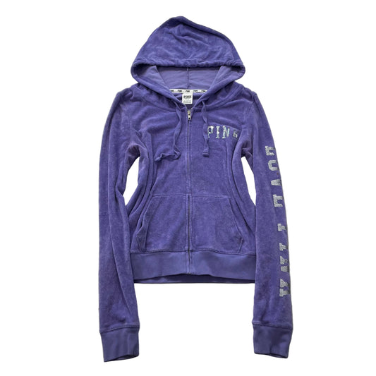Victoria's Secret PINK Women Purple Velour Zip-Up Hoodie Sequin Logo Y2k Size L
