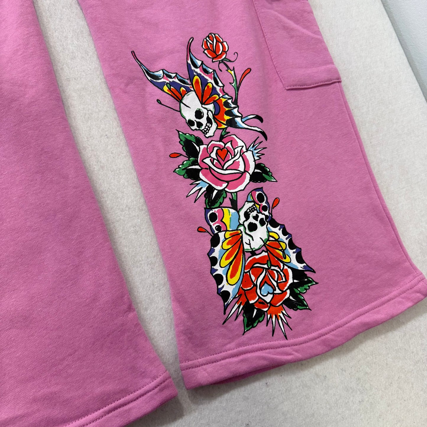 ED HARDY “Flower Skull” PINK MATCHING CARGO PANT SET