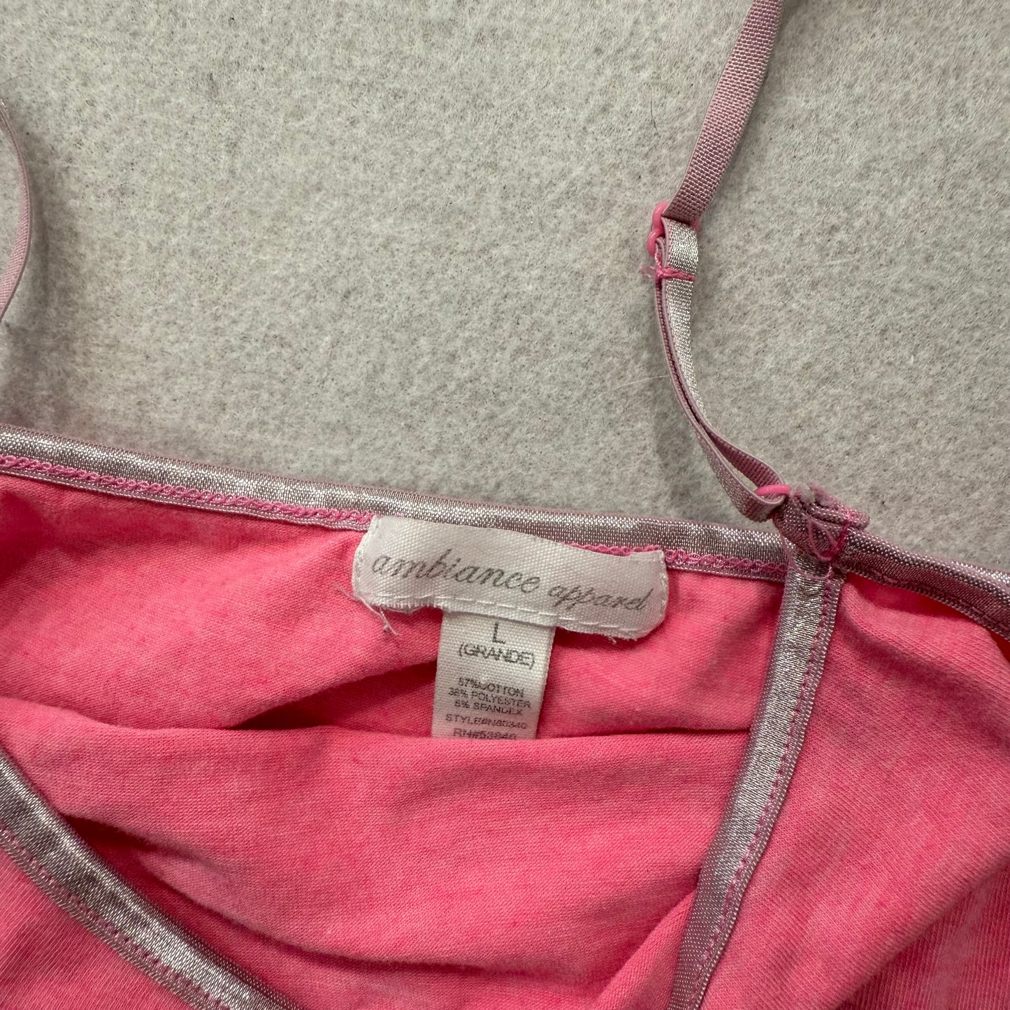 Ambiance Apparel Women's Pink Cotton Camisole Tank Top Spaghetti Straps Size L