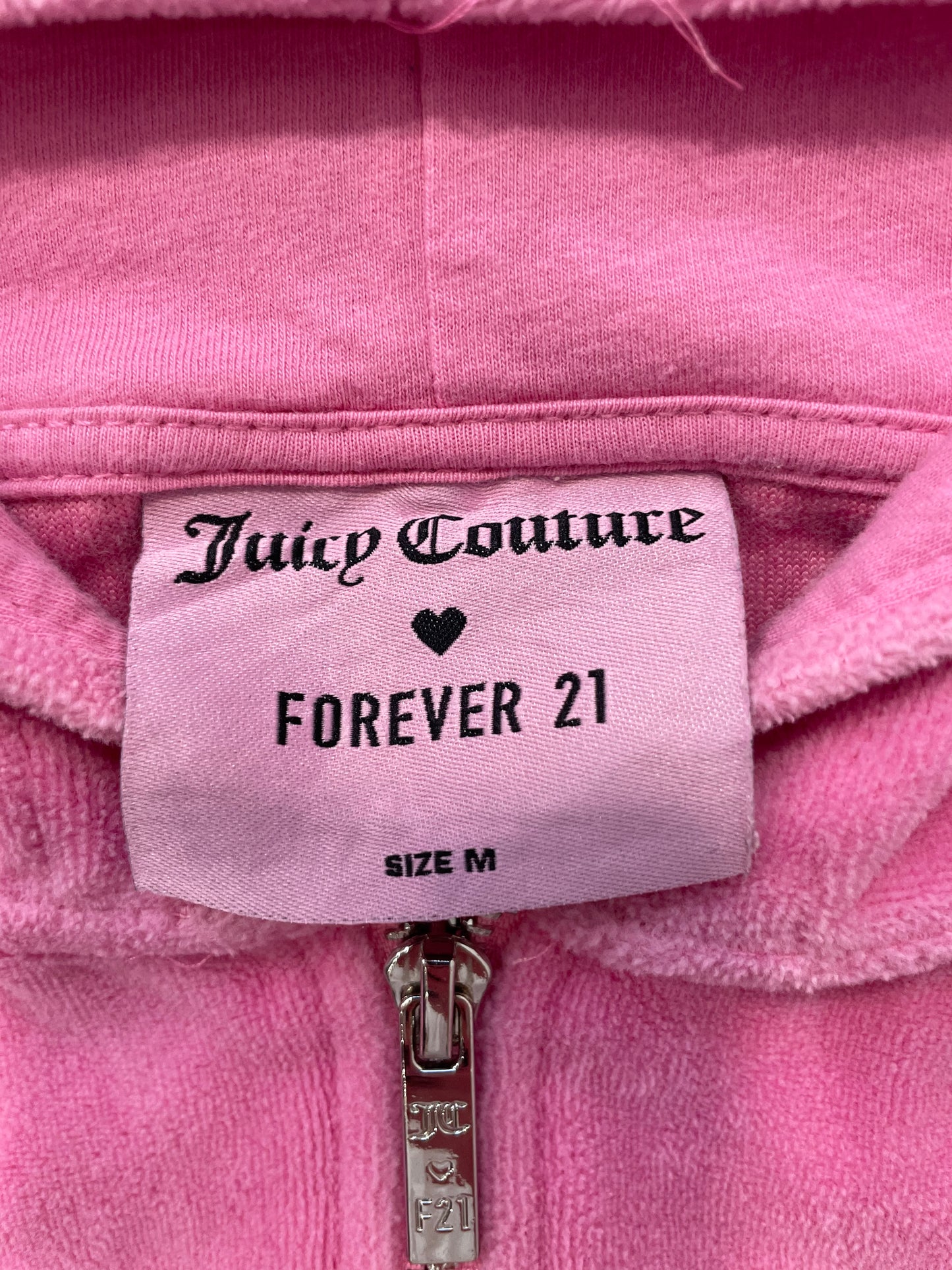 Juicy Couture Women's Bubblegum Pink Velour Zip Up Hoodie Rhinestone Logo Size M